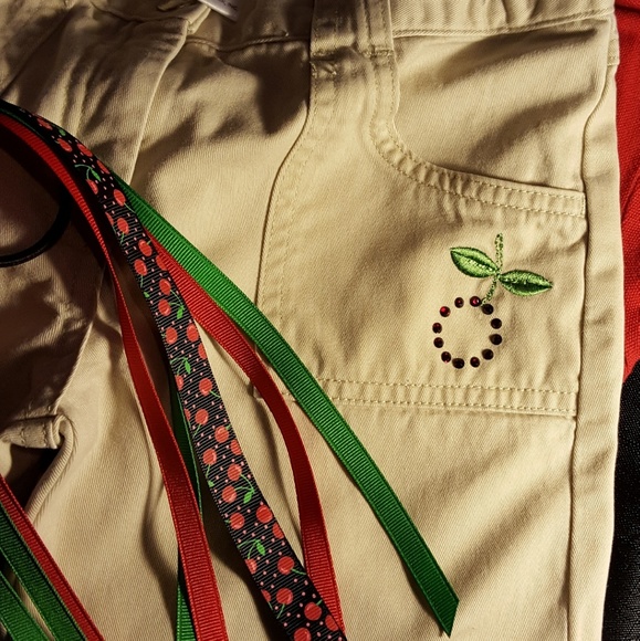 Gymboree Cherry Bling Khaki Pants & NEW Matching Pony Tail Holder - Picture 3 of 6